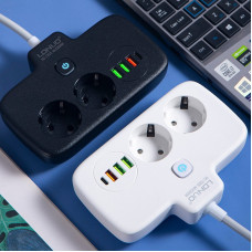 Мережевий фільтр LDNIO SE2435 з USB-портами (4 шт.), підтримкою швидкого заряджання QC3.0 і PD 20 Вт, 2 EU розетки,