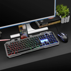 Клавіатура ігрова з мишею T25 USB дротова RGB-підсвітка металева база під смартфон чорний комплект