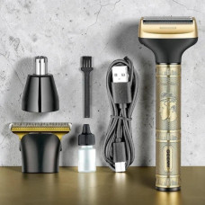 Машинка для стриження Geemy GM-8045 чоловічий тример 3 в 1 для бороди носа тіла акумуляторна USB