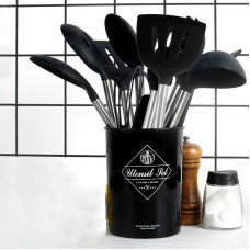 Кухонний набір Kitchen Set 12 предметів силіконове приладдя з дерев'яними ручками для готування