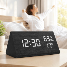 Цифровий настільний годинник 9006 з LED-дисплеєм, 3 будильниками, датчиками температури та вологості, акумуляторний