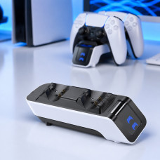 Зарядна док-станція Aolion для двох геймпадів PS5 DualSense зі швидким заряджанням та LED-індикацією, біла