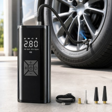 Акумуляторний автомобільний компресор 6000 мА·год із Power Bank, цифровим дисплеєм, автостопом і LED-ліхтариком