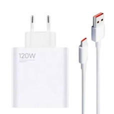 Мережевий зарядний пристрій USB Type-A з маркуванням 120W, швидким заряджанням QC 3.0 і кабелем, білий